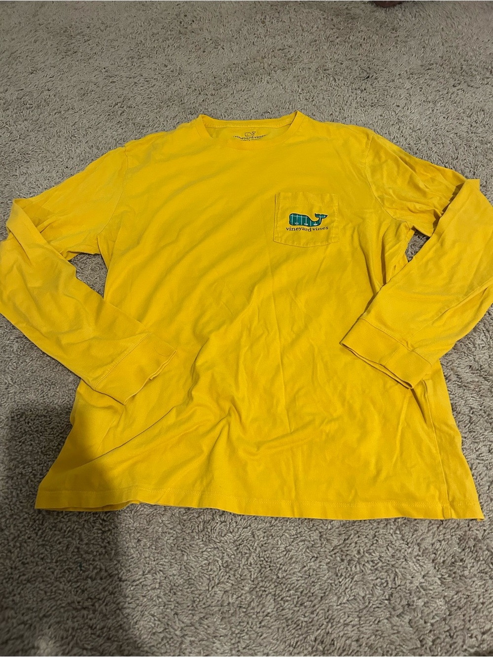 Vineyard Vines Bright Yellow Long Sleeve Pocket Tee with Whale Logo